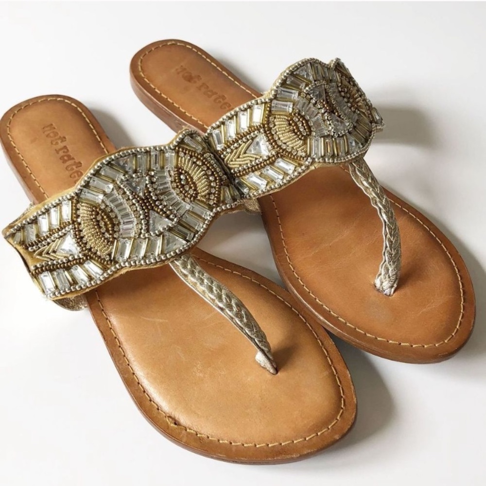 Not Rated Jeweled Thong Sandals Gold Leather 8.5